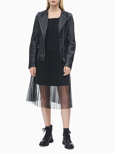 Calvin Klein Ruhák HU022429 | Calvin Klein Pleated Mesh Double Layer Női Ruha Fekete